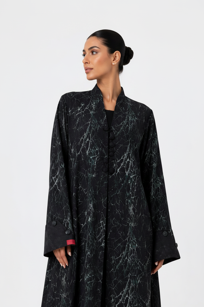 C 2627-03 Black Teal Patterned Abaya