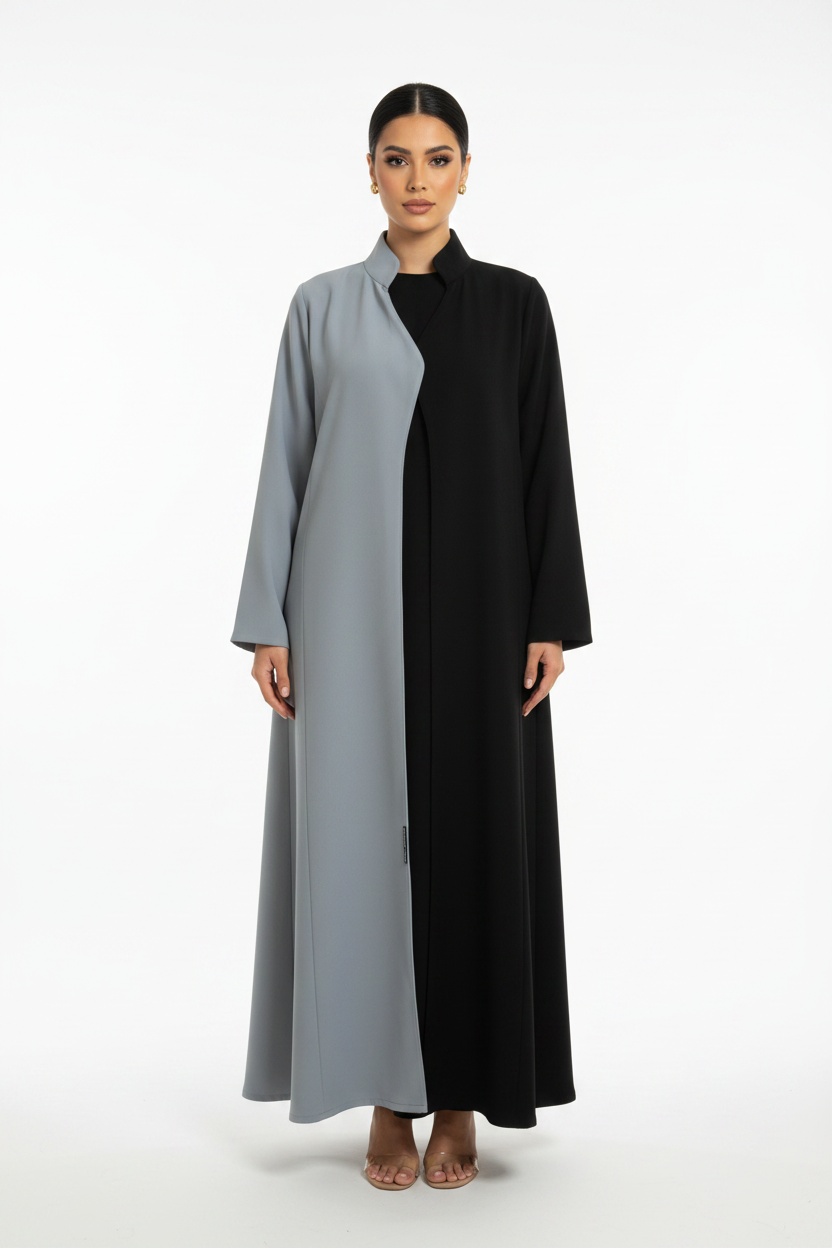 C 2628 Black Grey Abaya