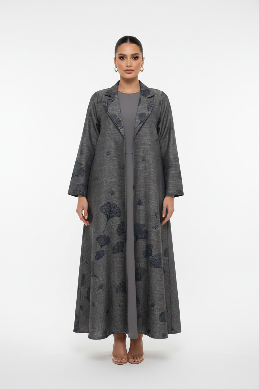 C 2630-02 Steel Grey Linen Abaya