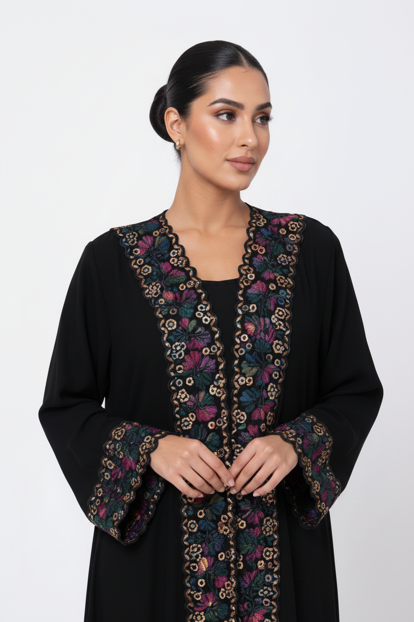 C 2631 Black Truffle Lace Abaya