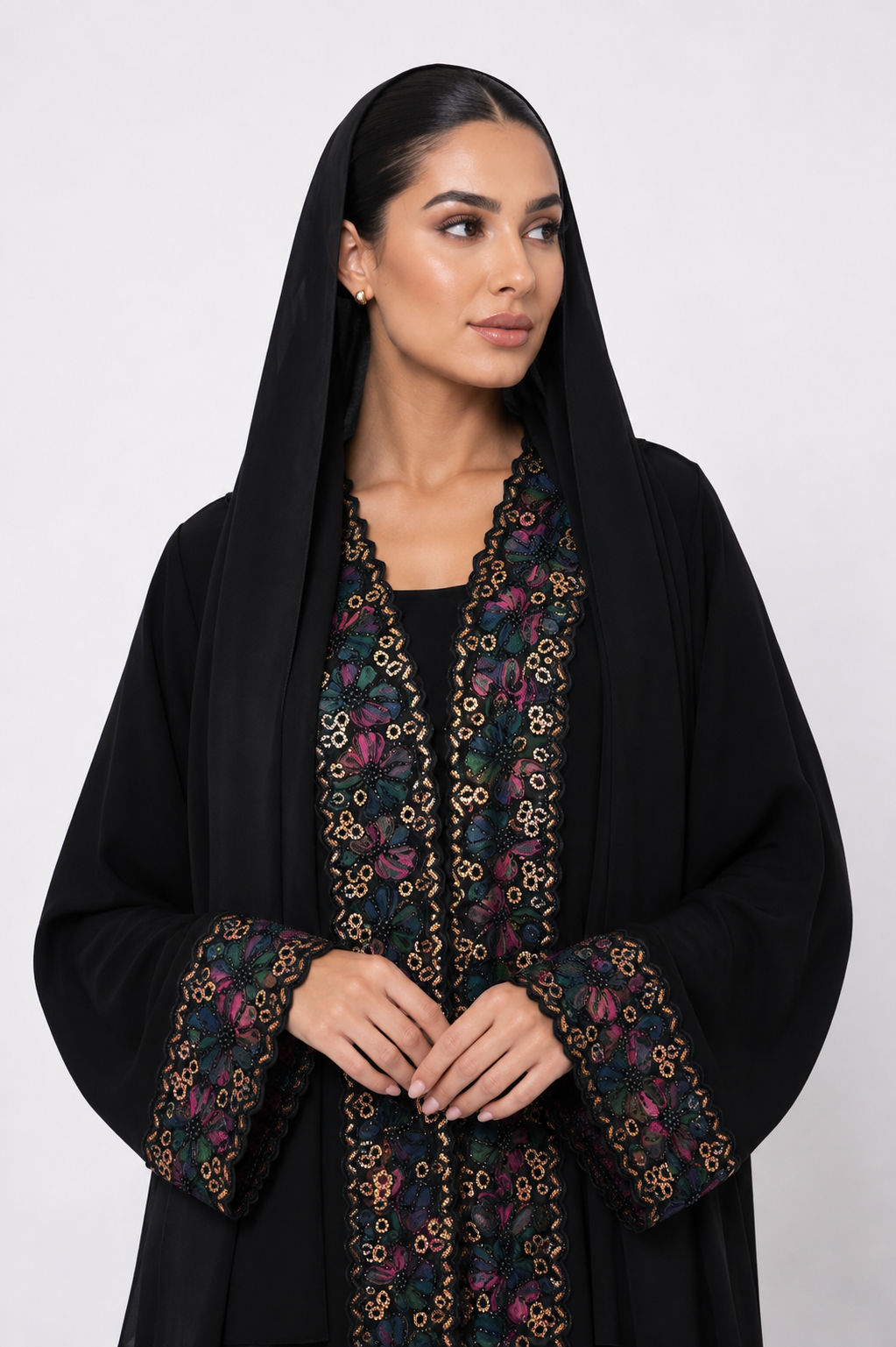 C 2631 Black Truffle Lace Abaya