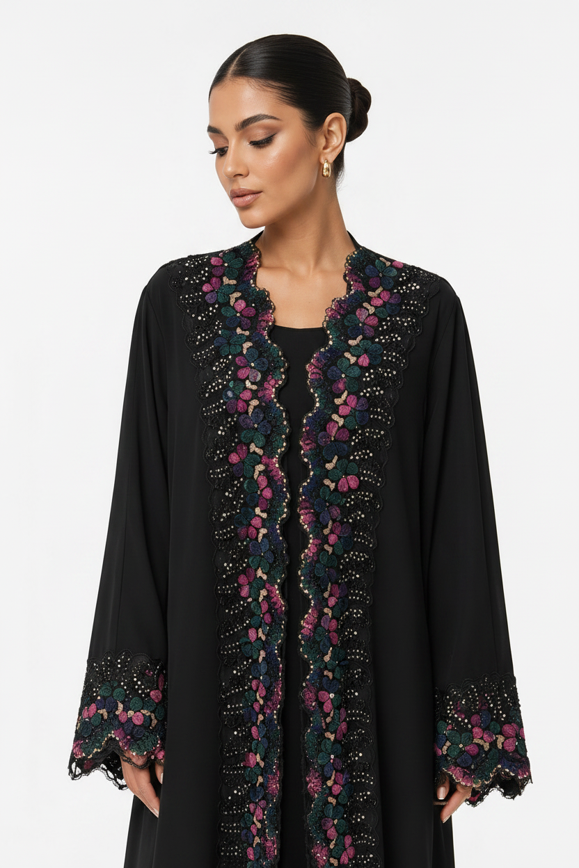 C 2632 Black Truffle Lace Abaya