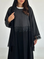 C 2634 Black Striped Lace Abaya