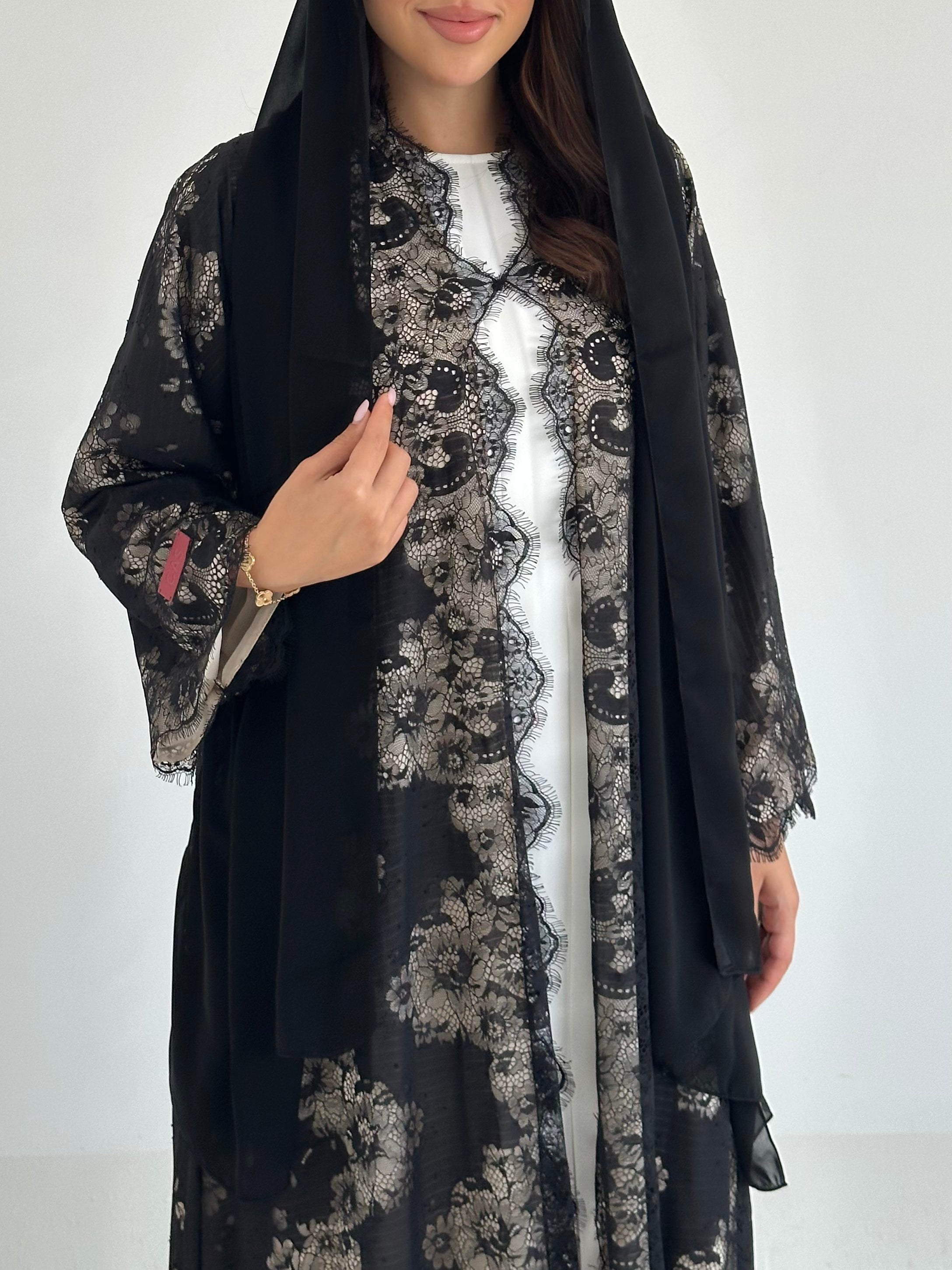 C 2637 Black Dantel Abaya