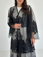 C 2638 Black Crystal Dantel Abaya