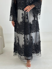 C 2638 Black Crystal Dantel Abaya