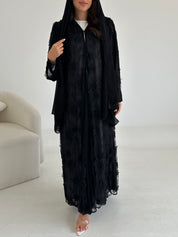 C 2640 Black Beaded Dantel Abaya