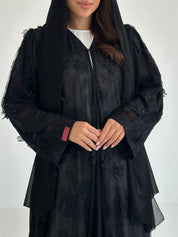 C 2640 Black Beaded Dantel Abaya