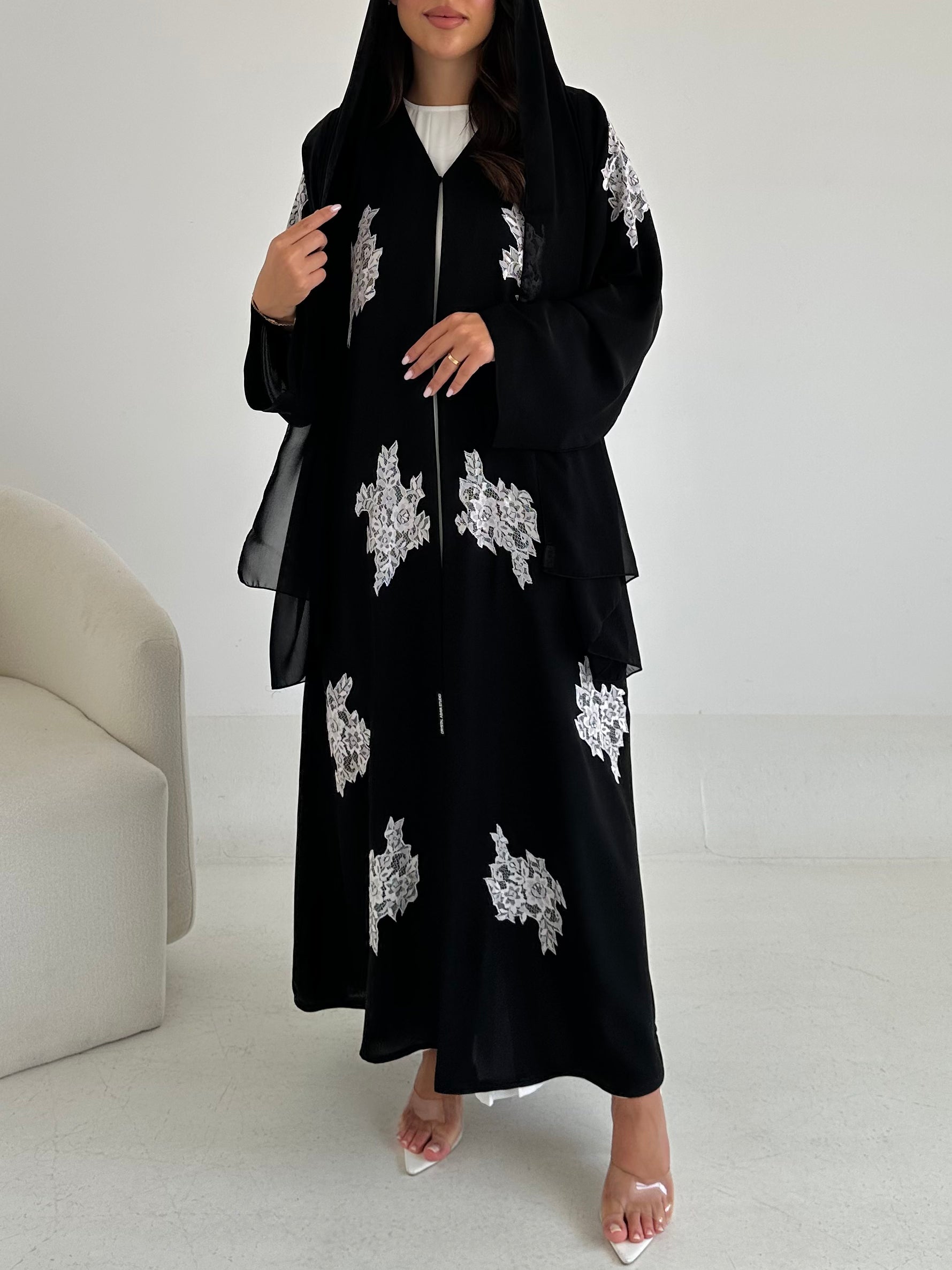 C 2643 Black Dantel Abaya