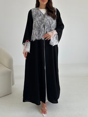 C 2644 Black White Lace Abaya