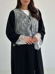 C 2644 Black White Lace Abaya