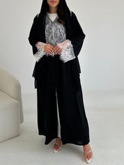 C 2644 Black White Lace Abaya