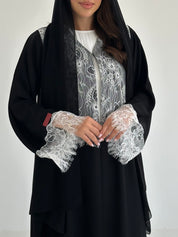 C 2644 Black White Lace Abaya