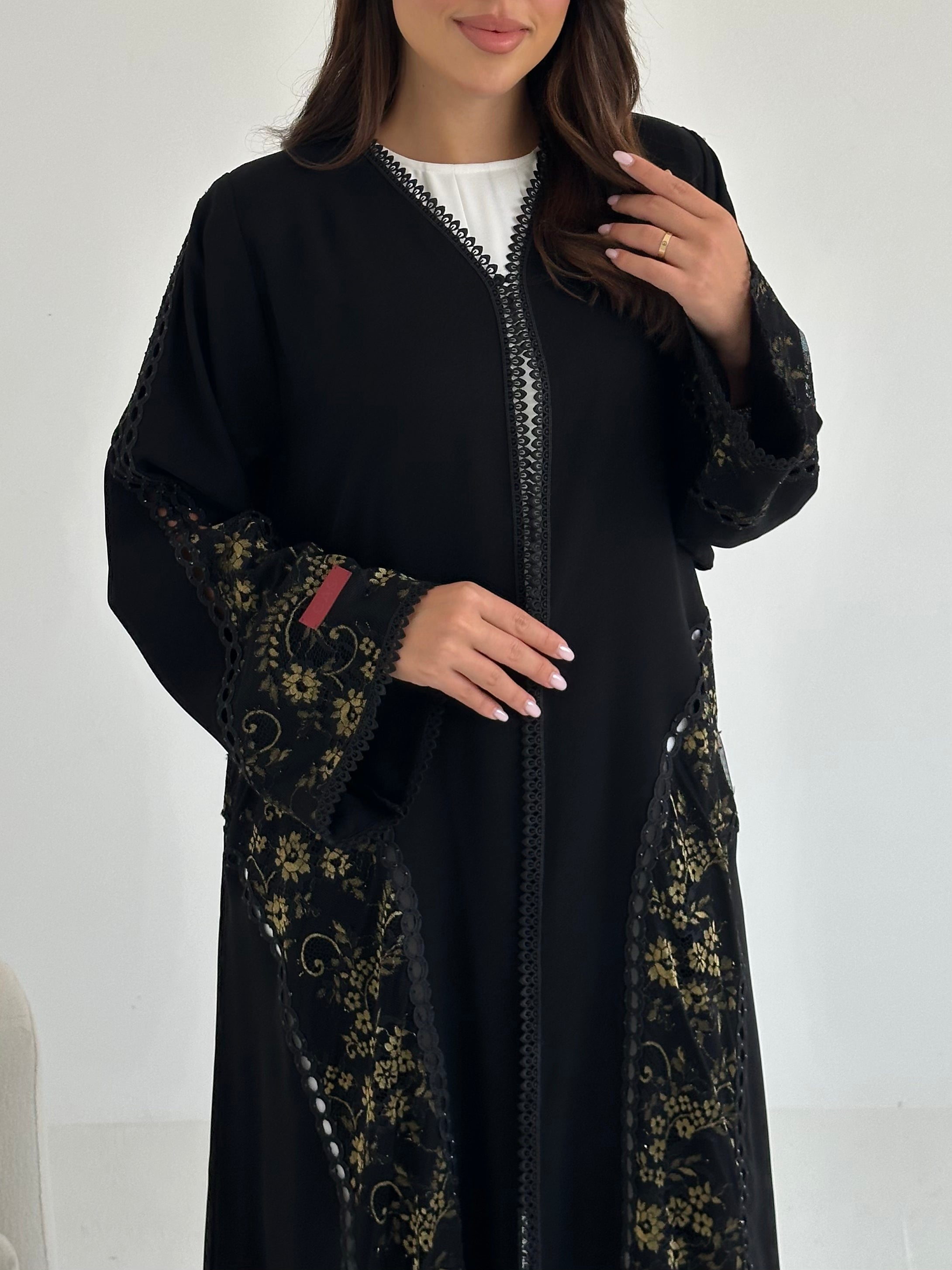 C 2645 Black Floral Lace Abaya