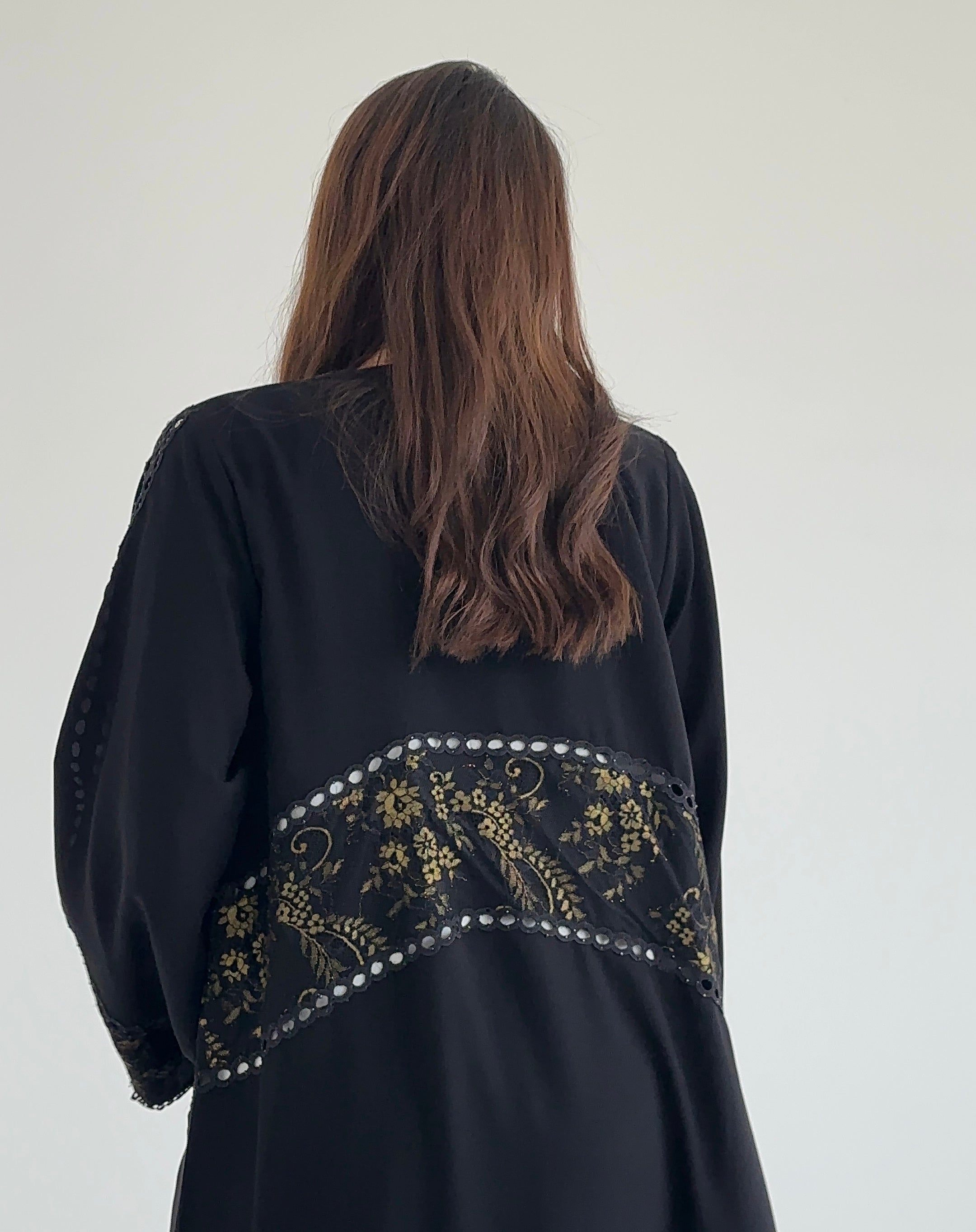 C 2645 Black Floral Lace Abaya