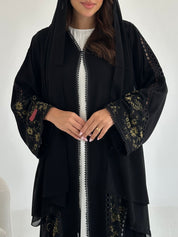 C 2645 Black Floral Lace Abaya