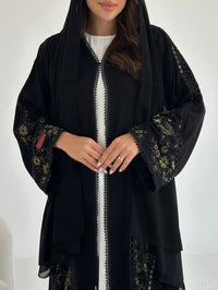 C 2645 Black Floral Lace Abaya - XS / 50