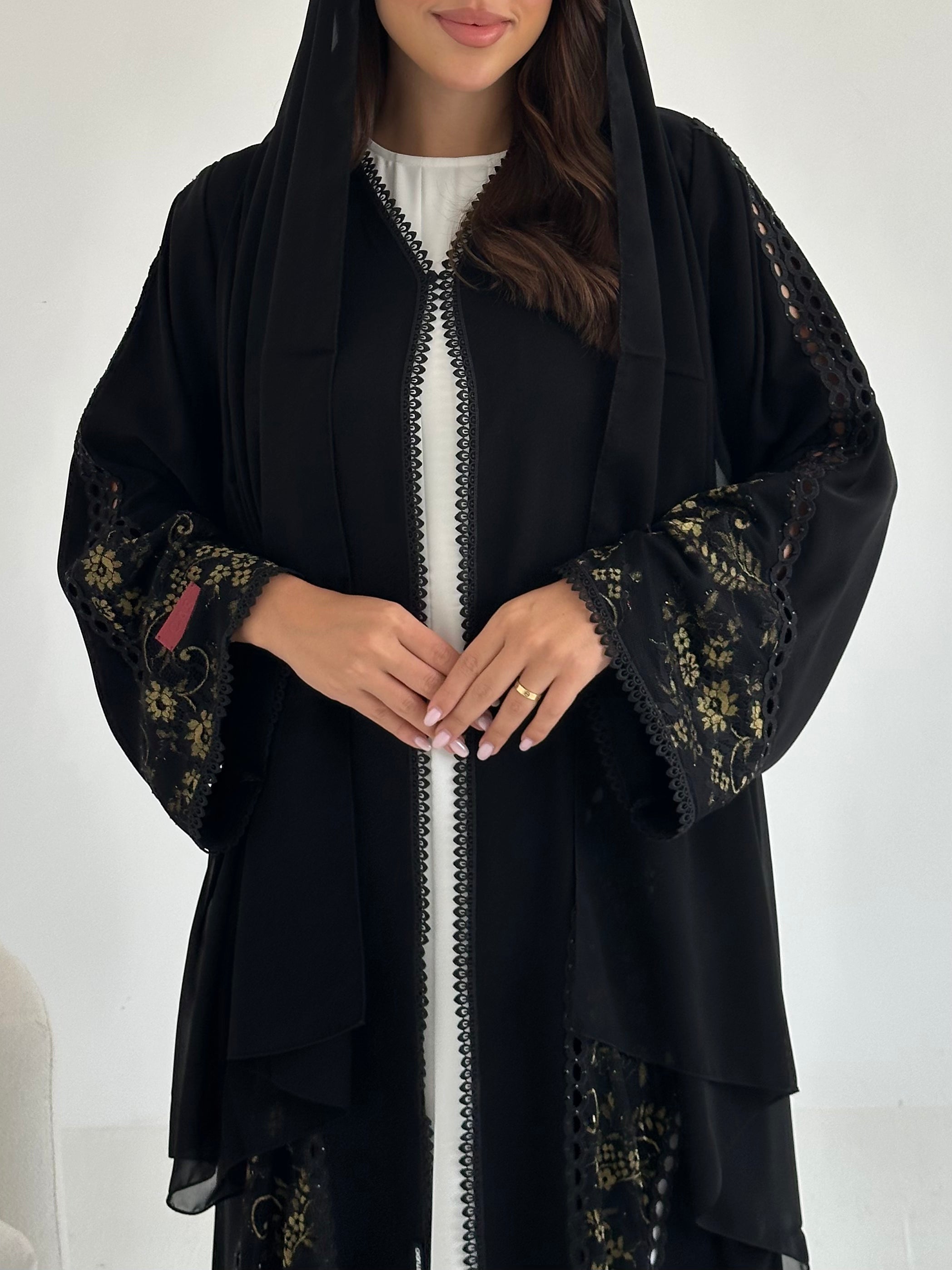 C 2645 Black Floral Lace Abaya