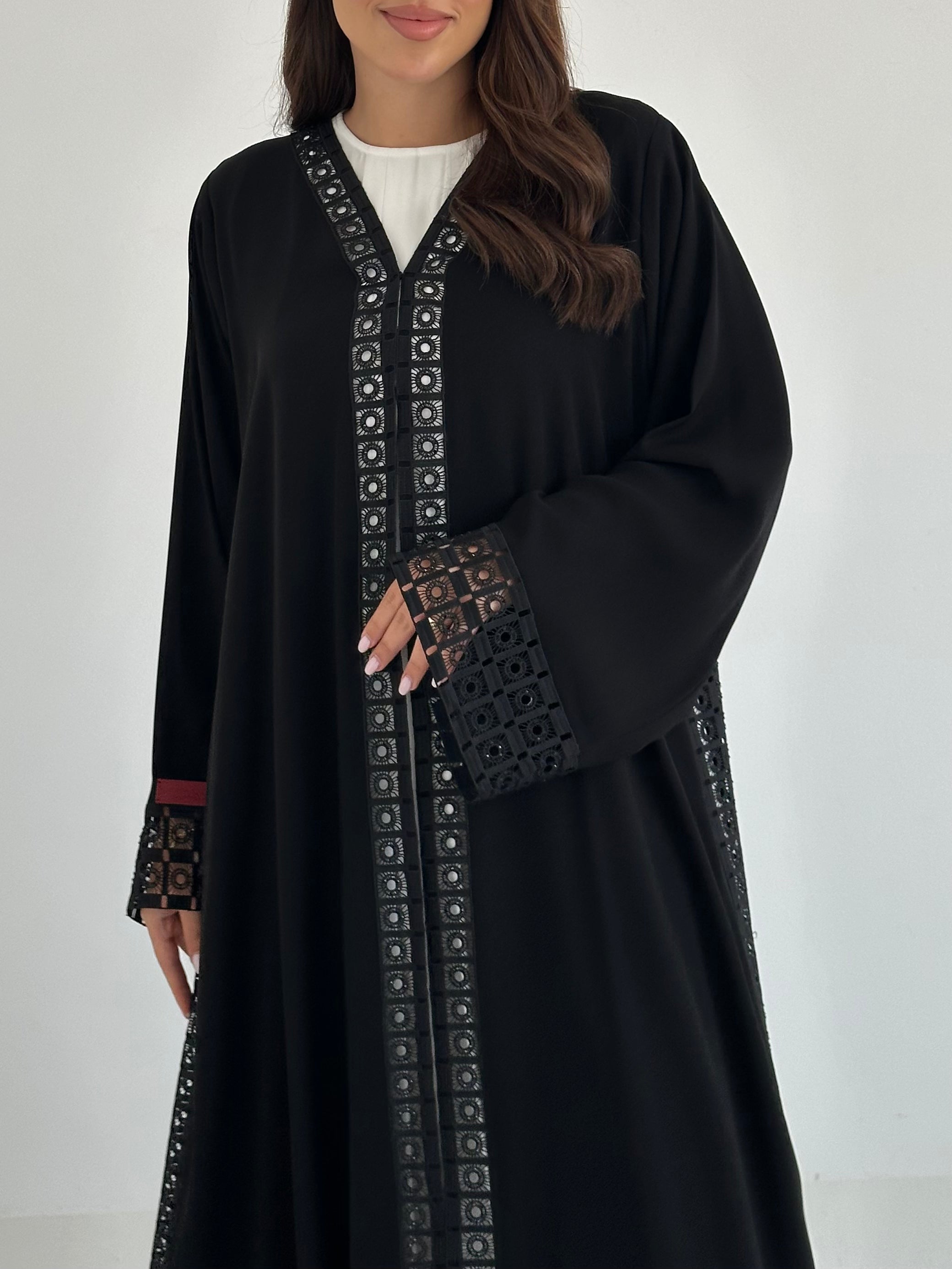 C 2646 Black Crystal Lace Abaya