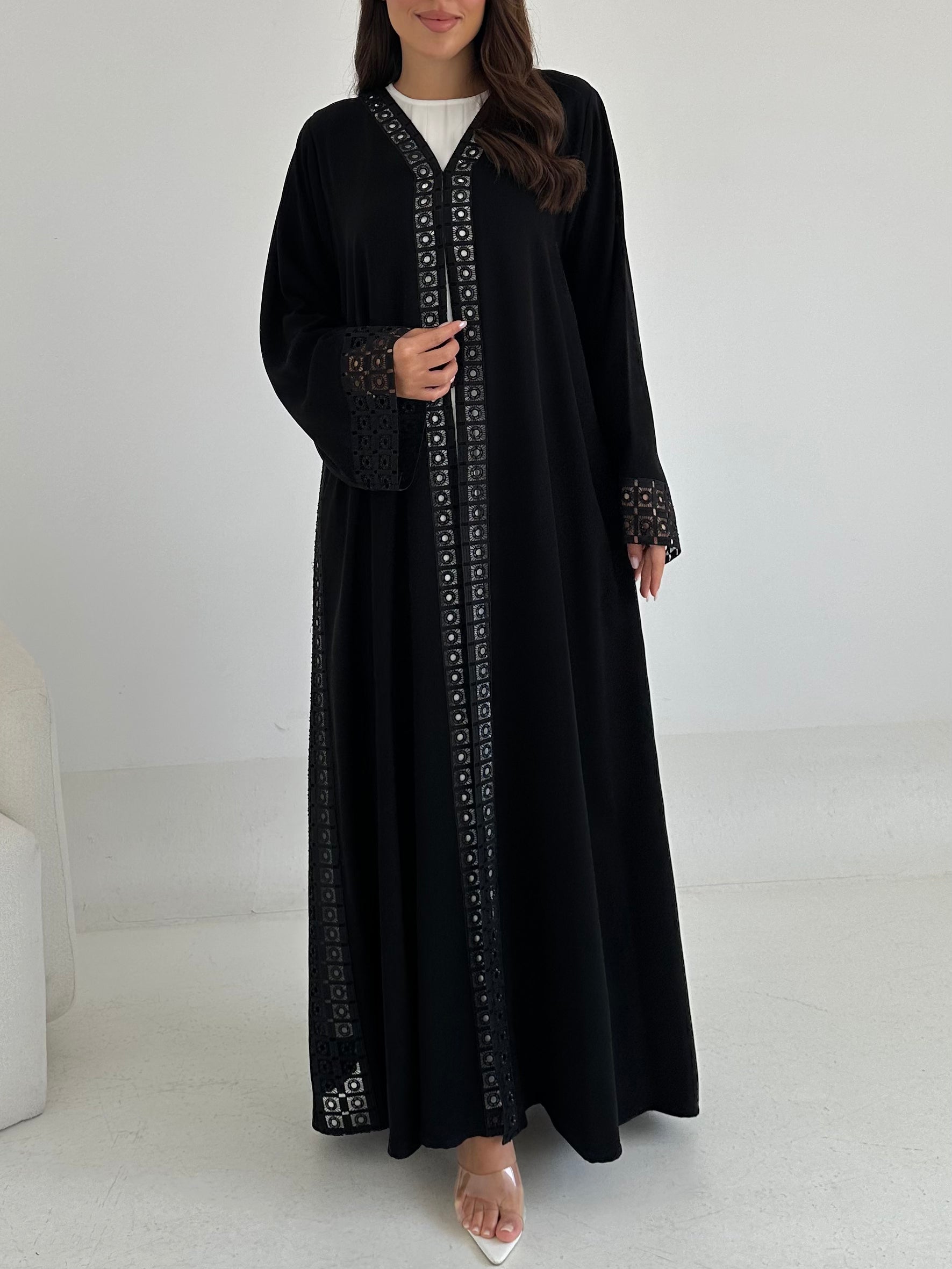 C 2646 Black Crystal Lace Abaya