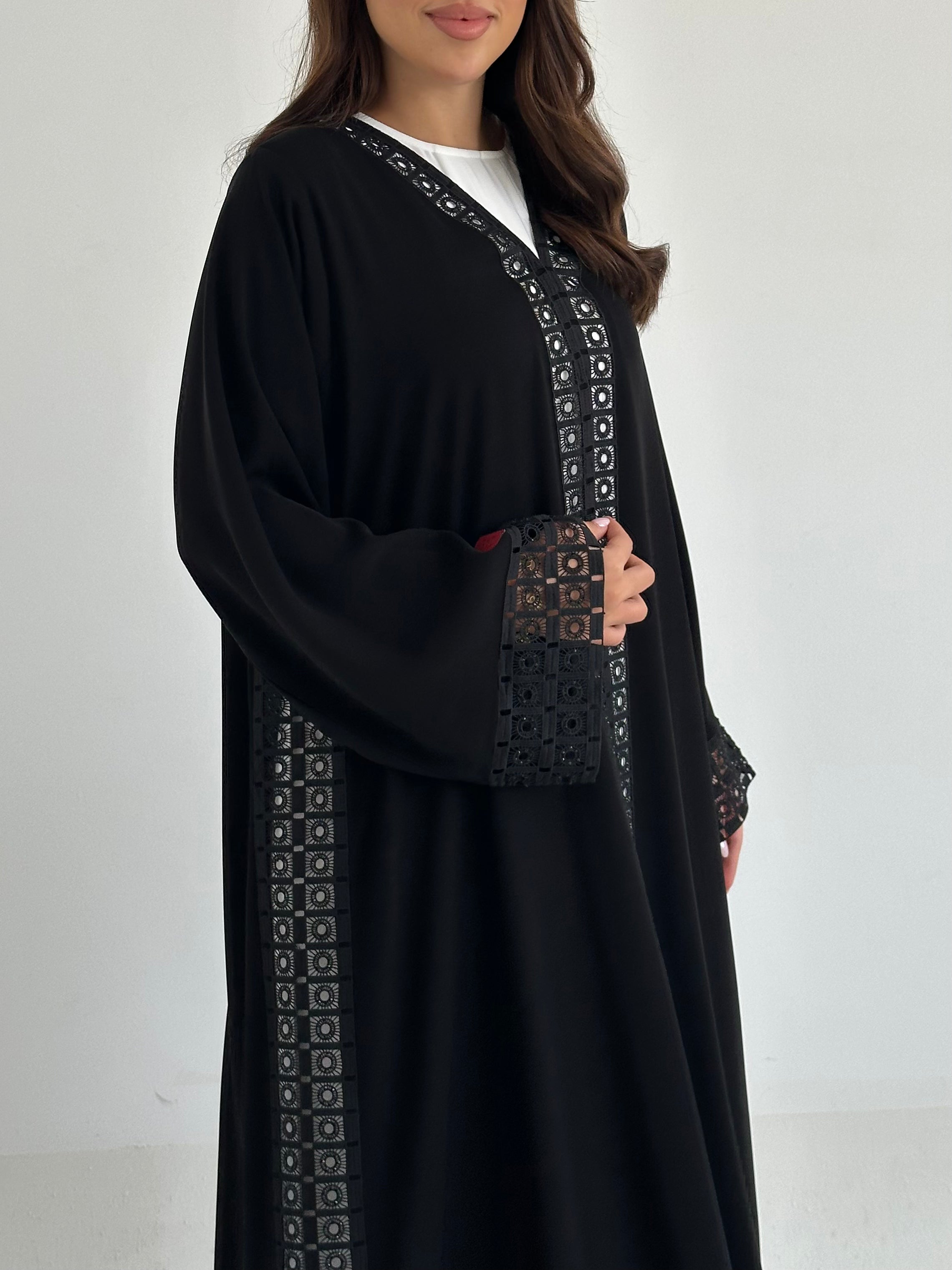 C 2646 Black Crystal Lace Abaya