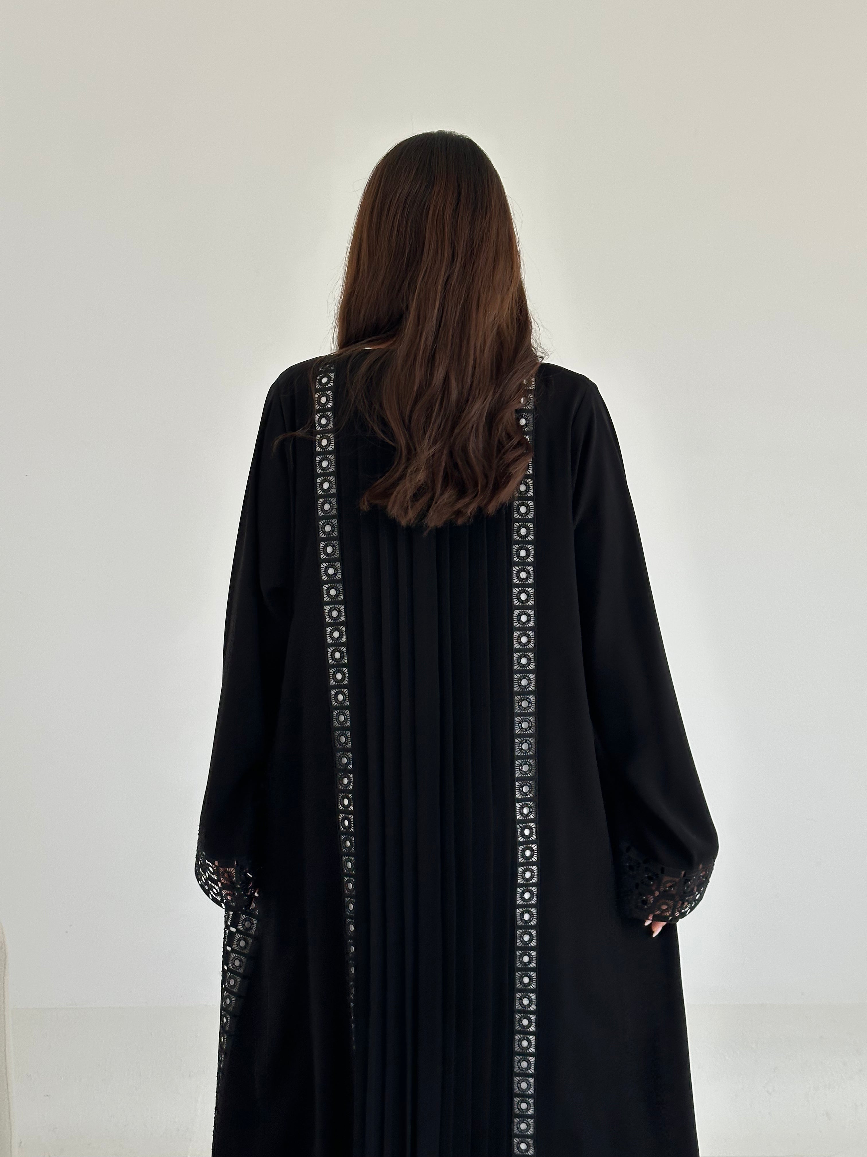 C 2646 Black Crystal Lace Abaya