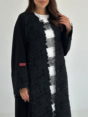 C 2647 Black Beaded Lace Abaya