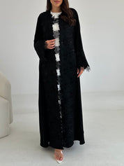 C 2647 Black Beaded Lace Abaya