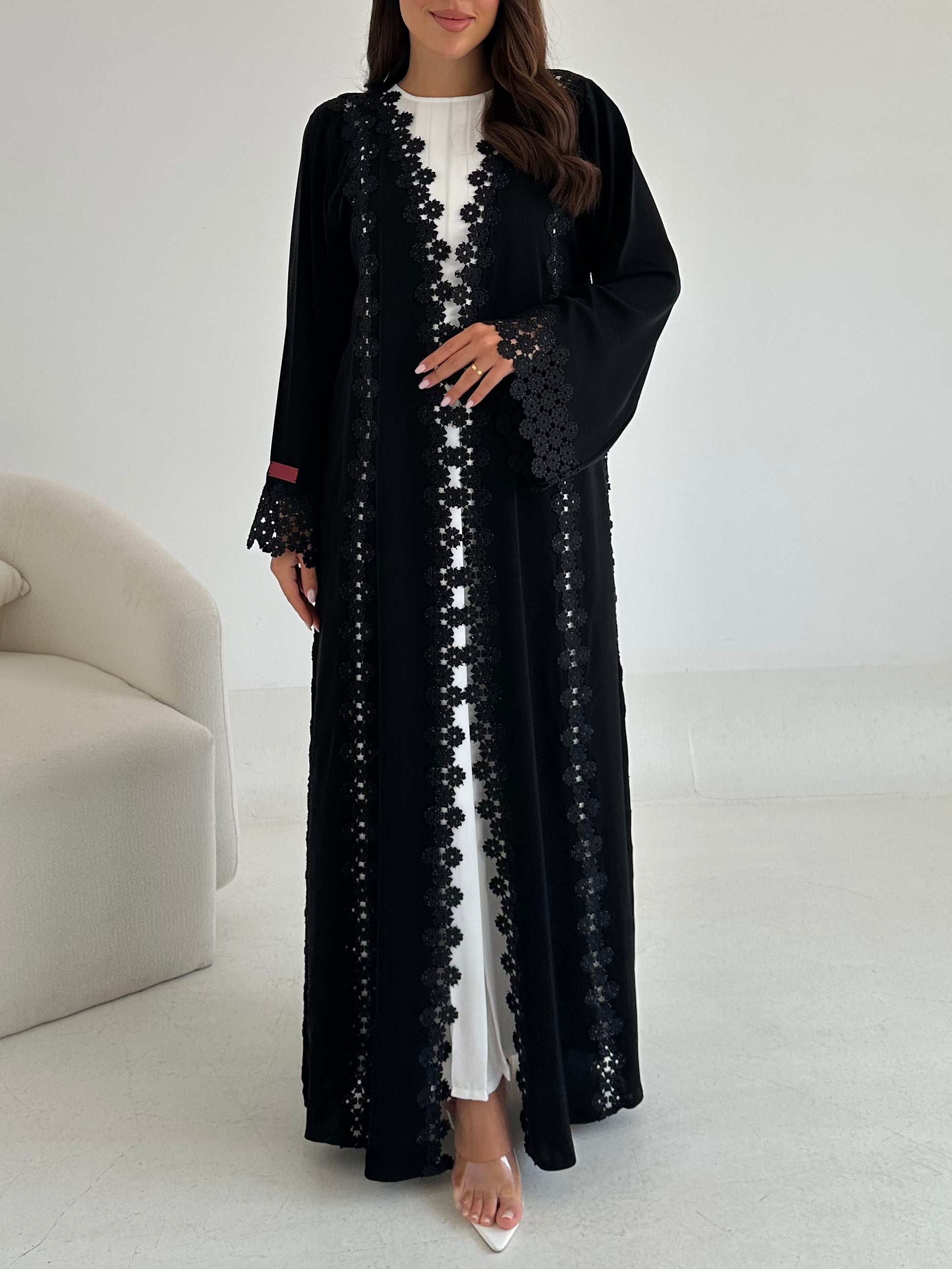 C 2648 Black Crystal Lace Abaya