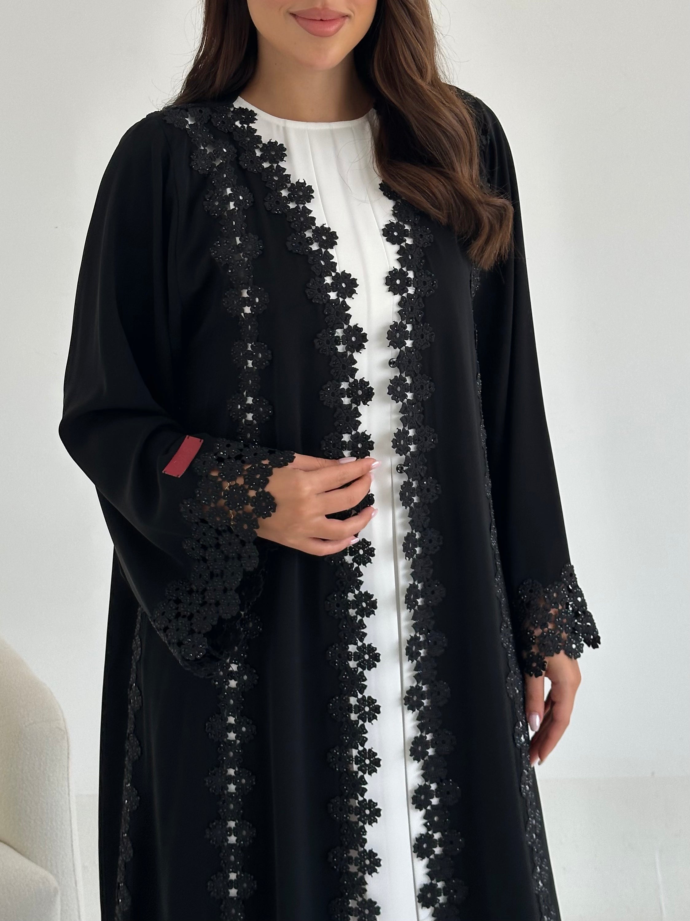C 2648 Black Crystal Lace Abaya