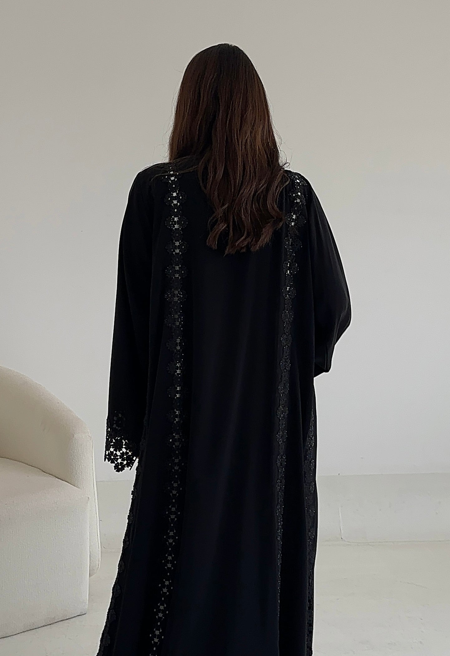 C 2648 Black Crystal Lace Abaya