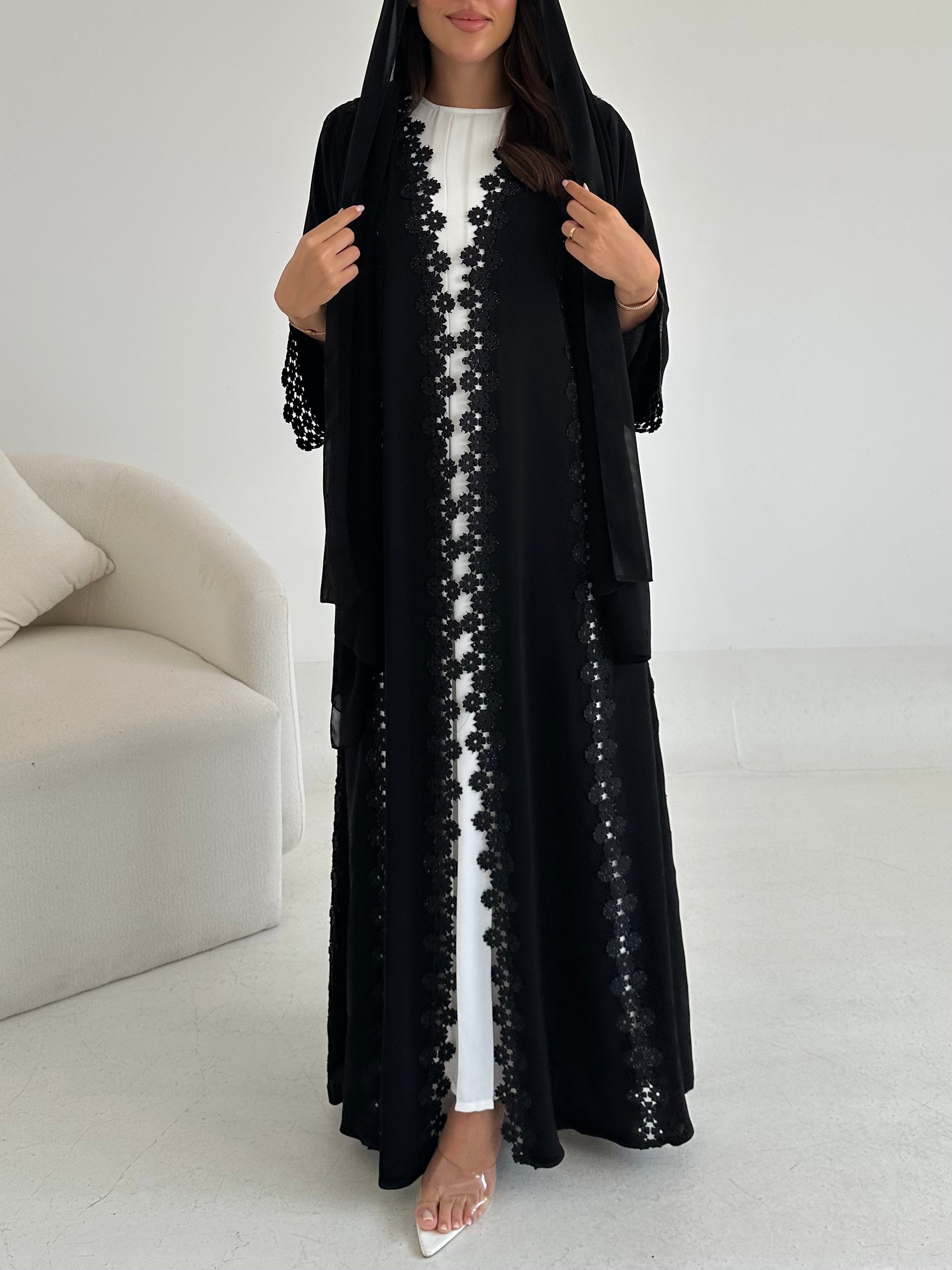 C 2648 Black Crystal Lace Abaya