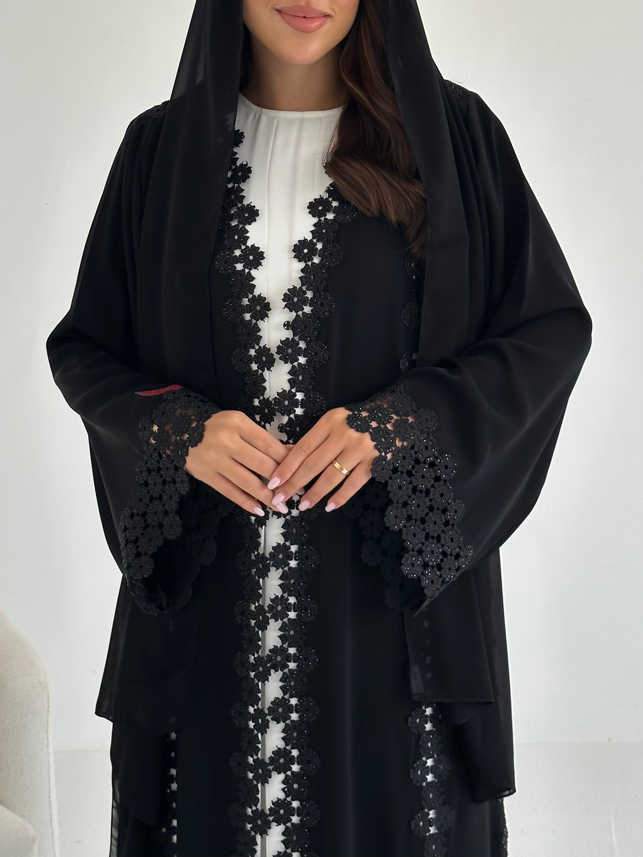 C 2648 Black Crystal Lace Abaya
