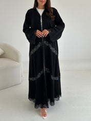 C 2649 Black Crystal Lace Abaya