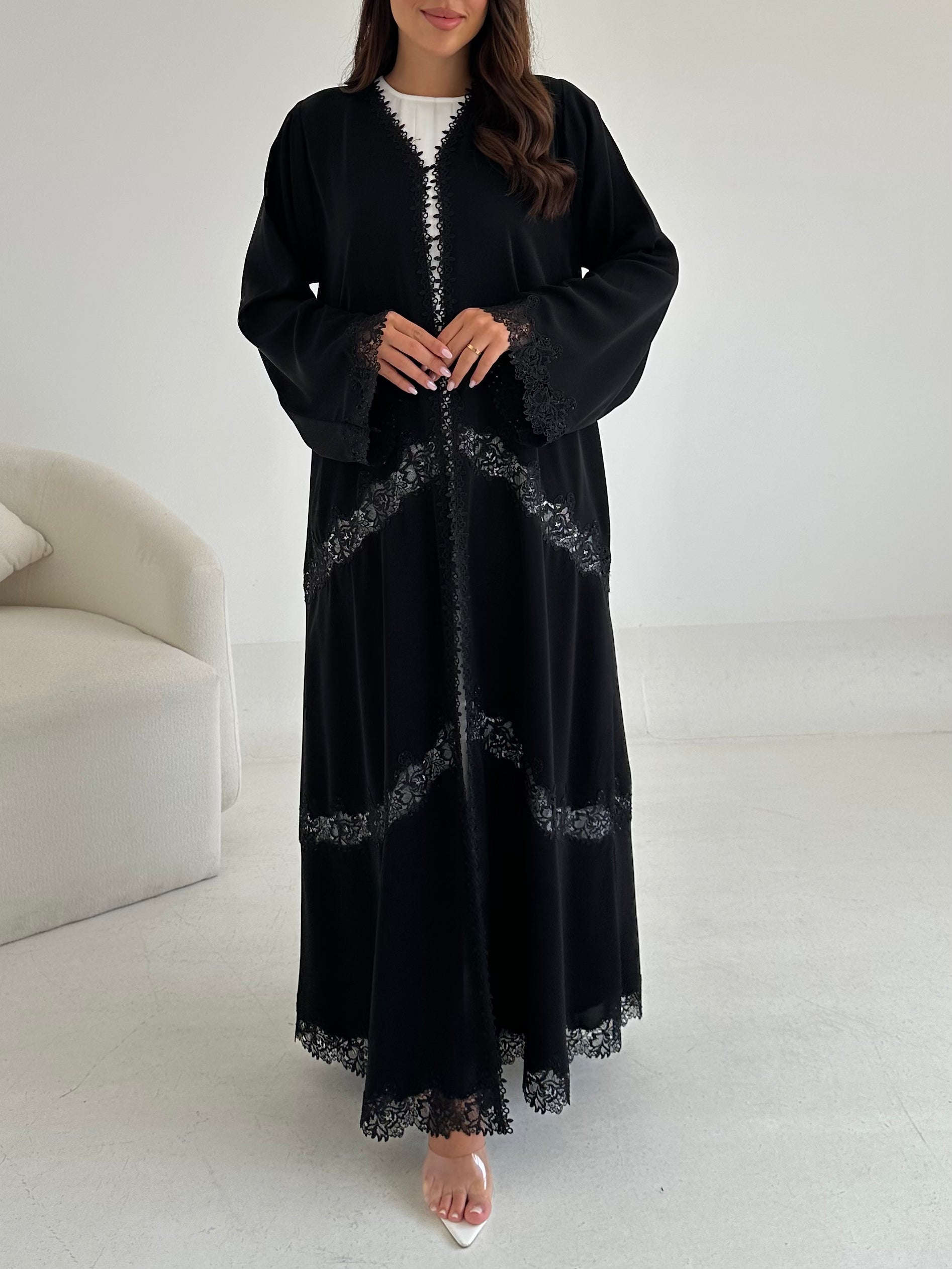 C 2649 Black Crystal Lace Abaya