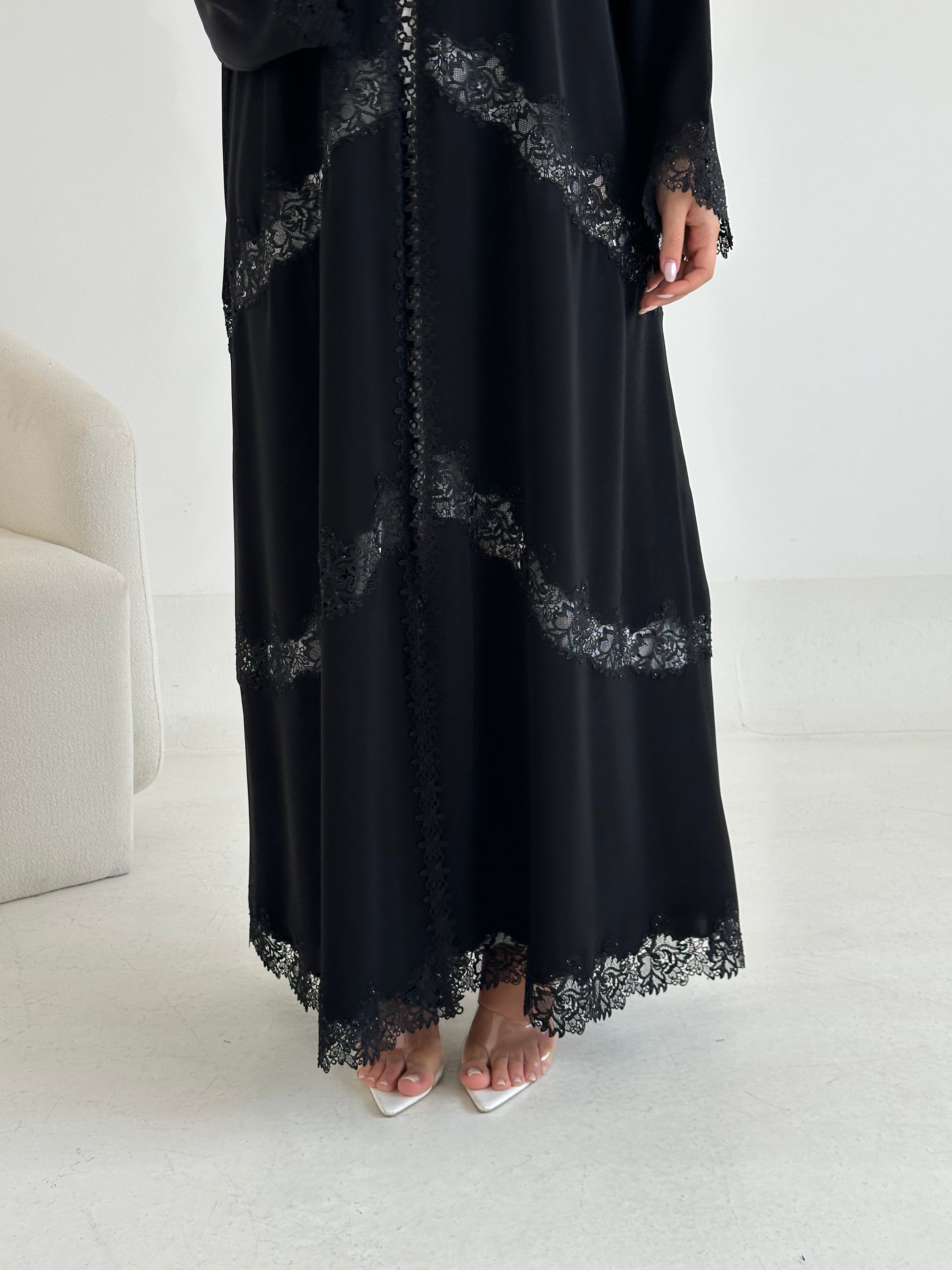 C 2649 Black Crystal Lace Abaya