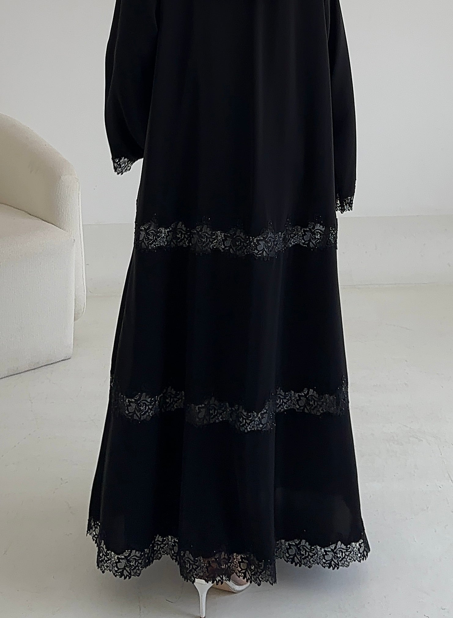 C 2649 Black Crystal Lace Abaya