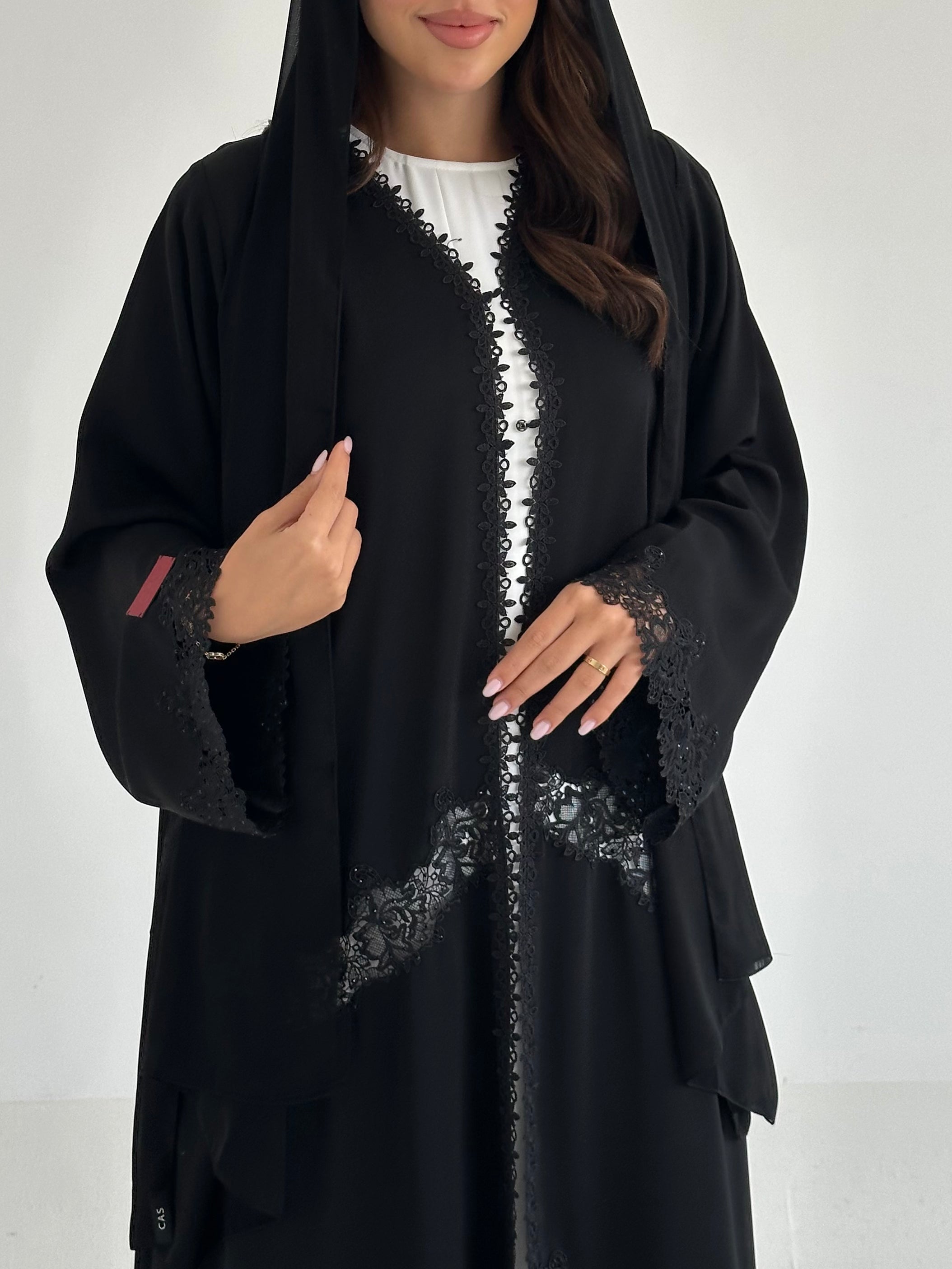 C 2649 Black Crystal Lace Abaya