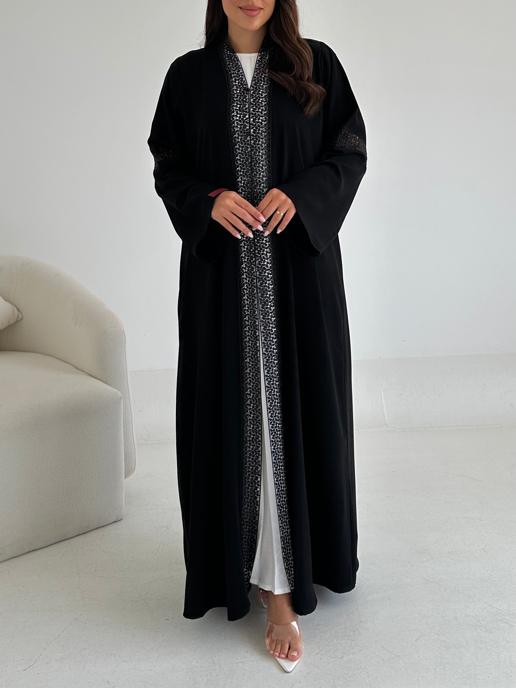 C 2650 Black Crystal Lace Abaya