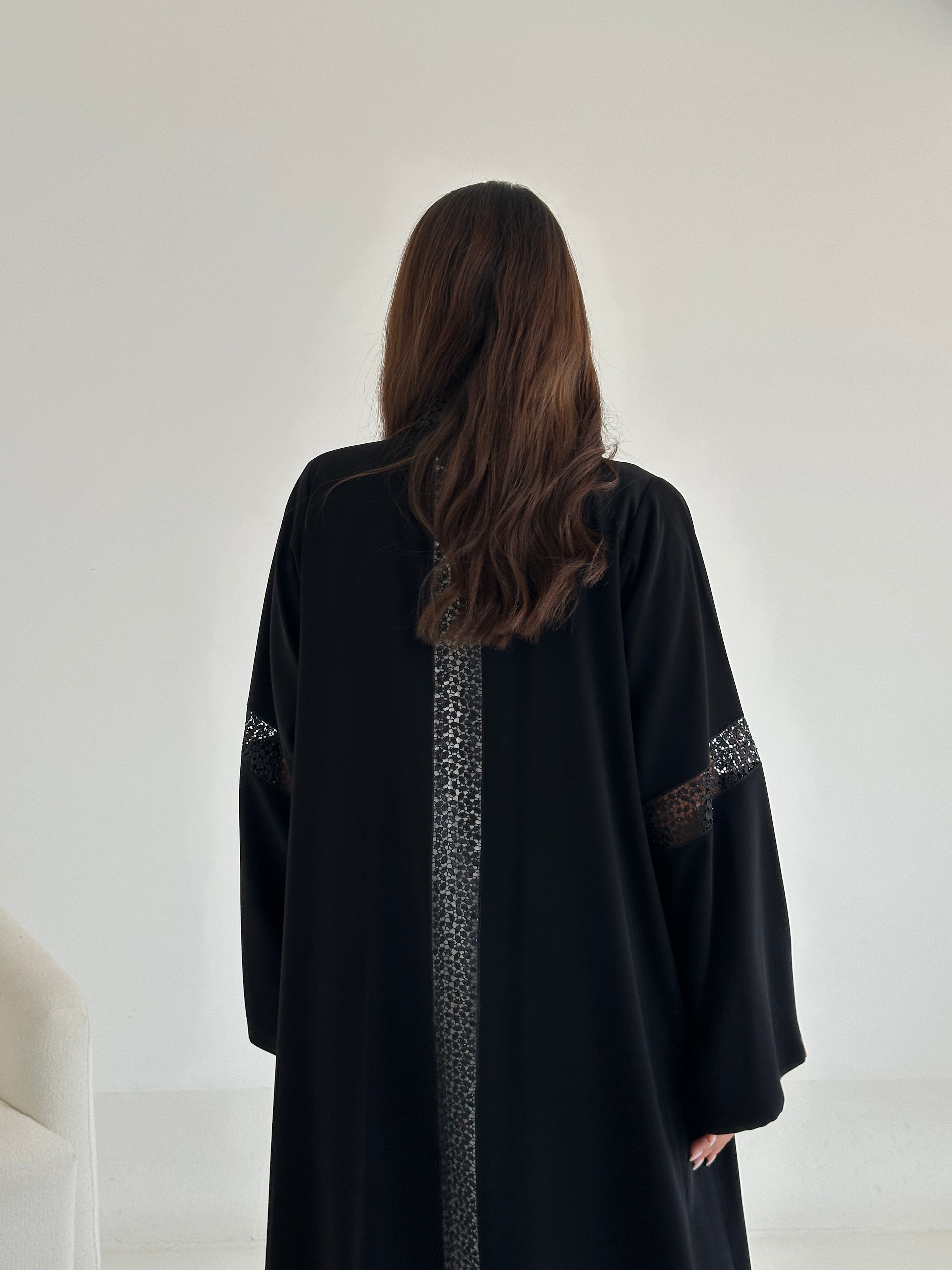 C 2650 Black Crystal Lace Abaya