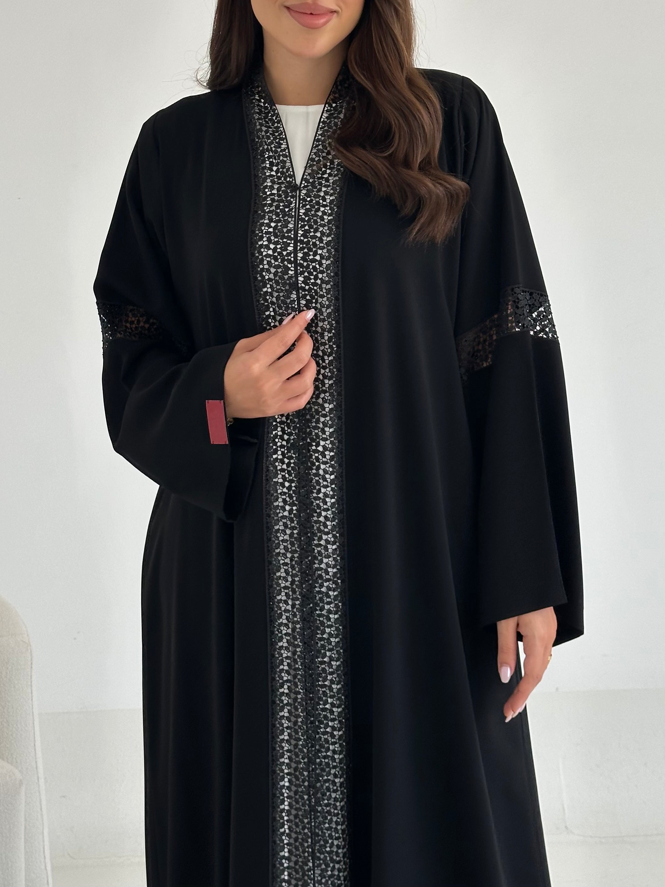C 2650 Black Crystal Lace Abaya