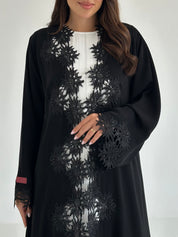 C 2651 Black Floral Lace Abaya