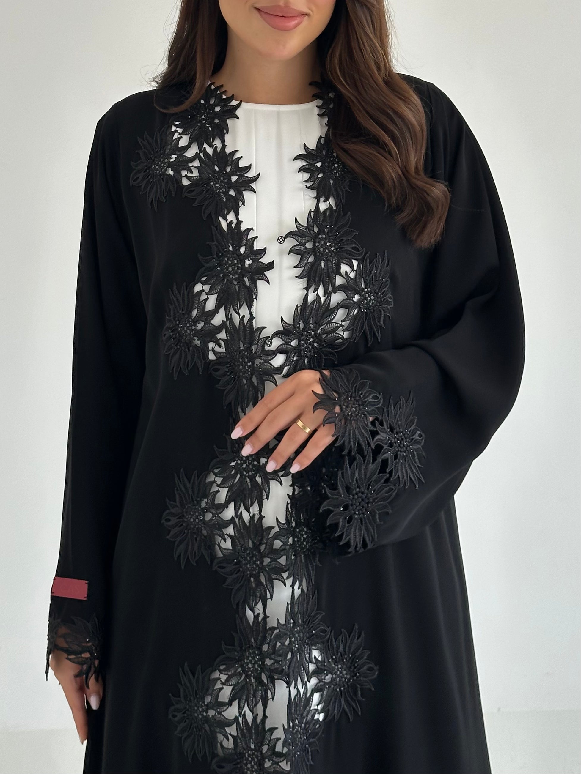 C 2651 Black Floral Lace Abaya