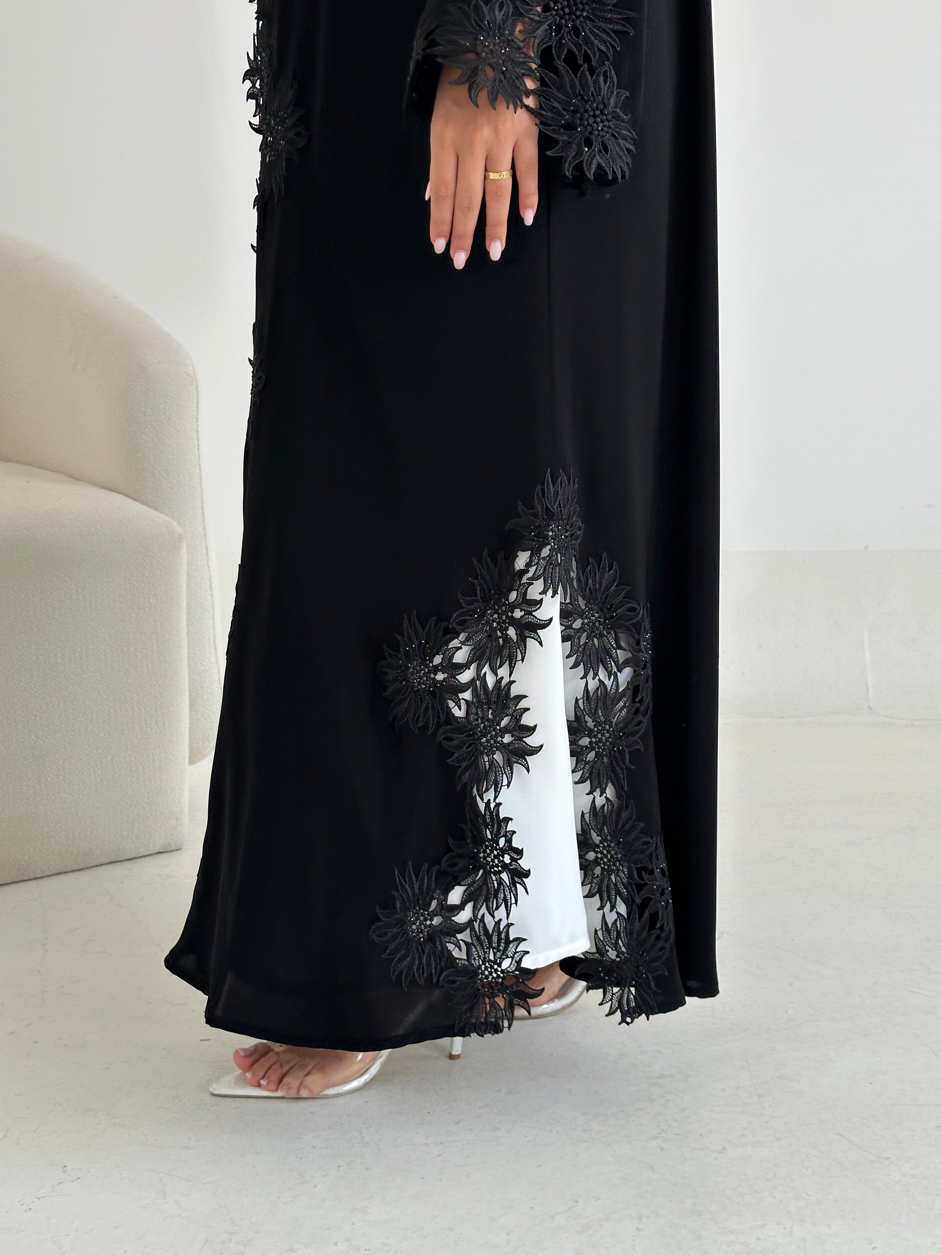 C 2651 Black Floral Lace Abaya