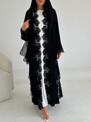 C 2651 Black Floral Lace Abaya