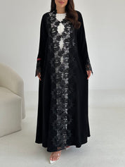 C 2654 Black Sequins Lace Abaya