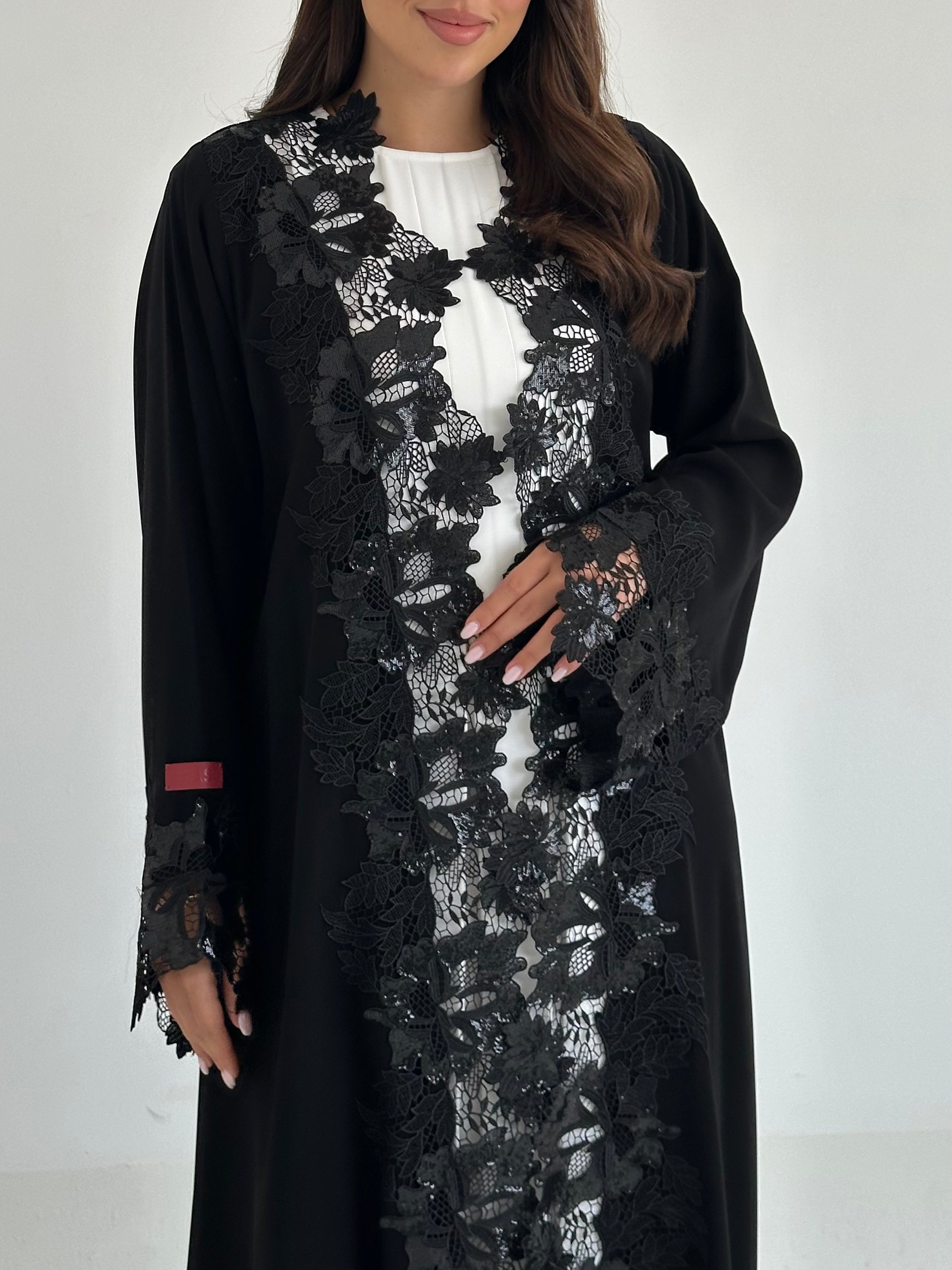 C 2654 Black Sequins Lace Abaya
