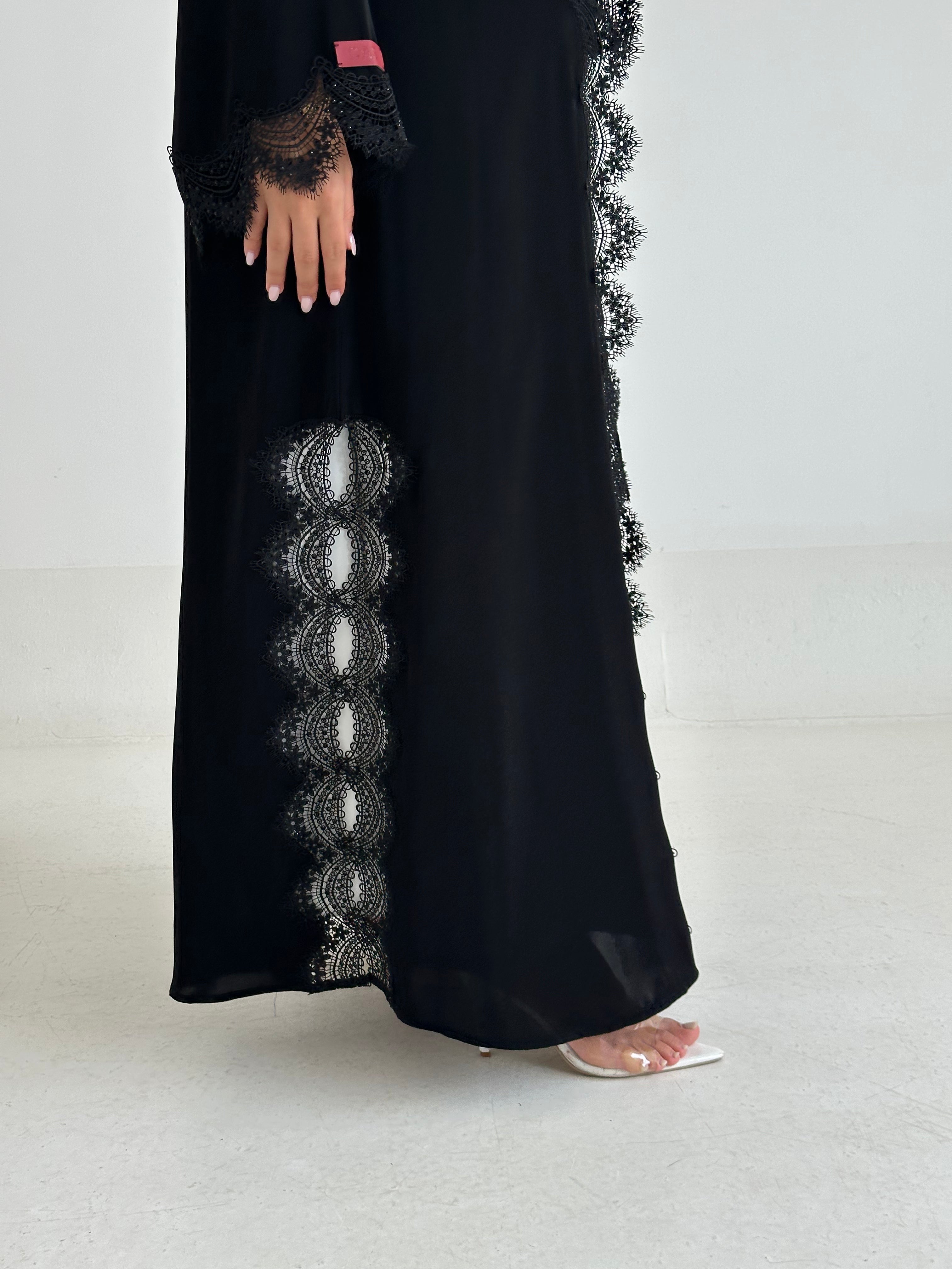 C 2656 Black Crystal Lace Abaya
