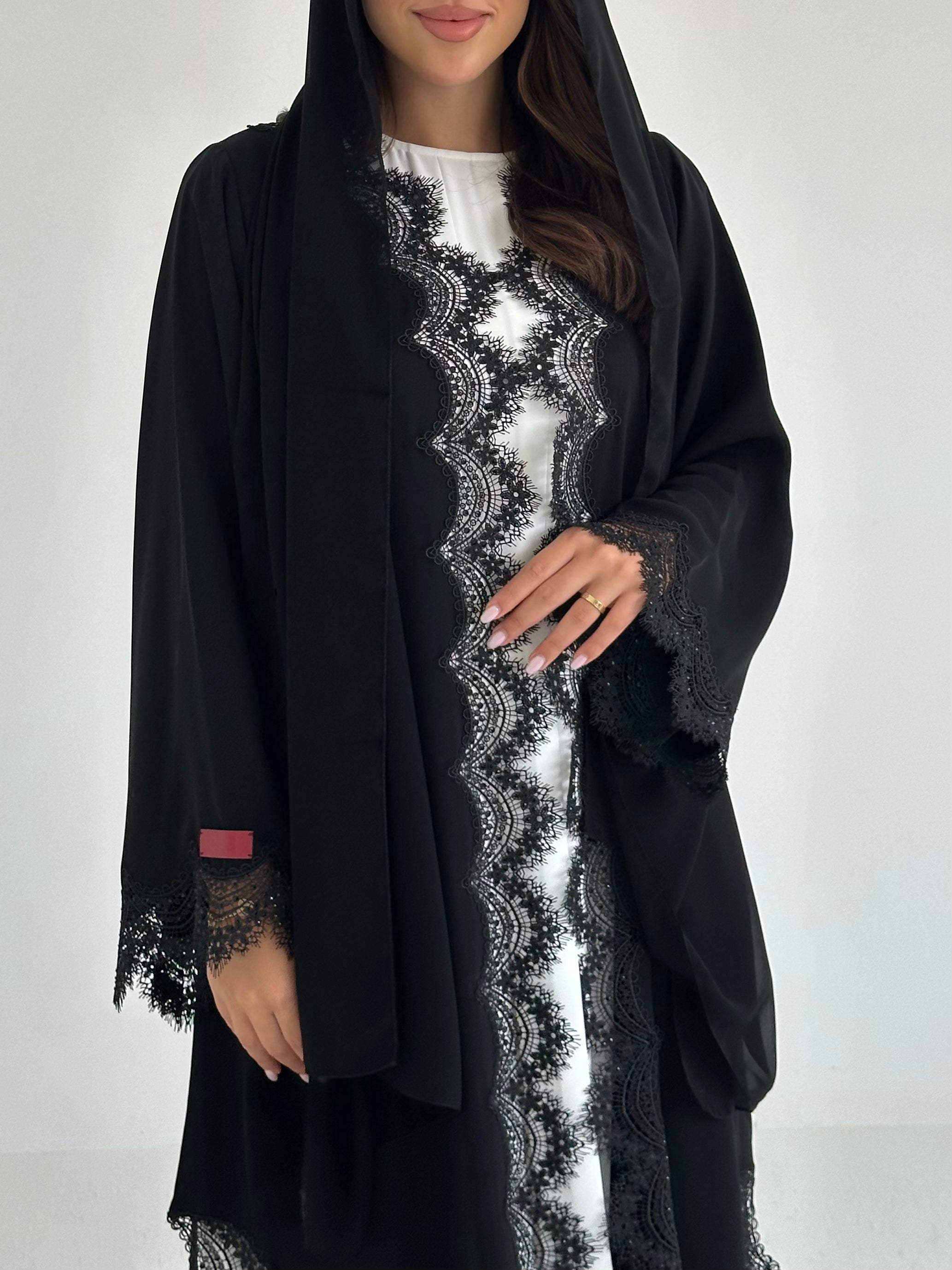 C 2656 Black Crystal Lace Abaya