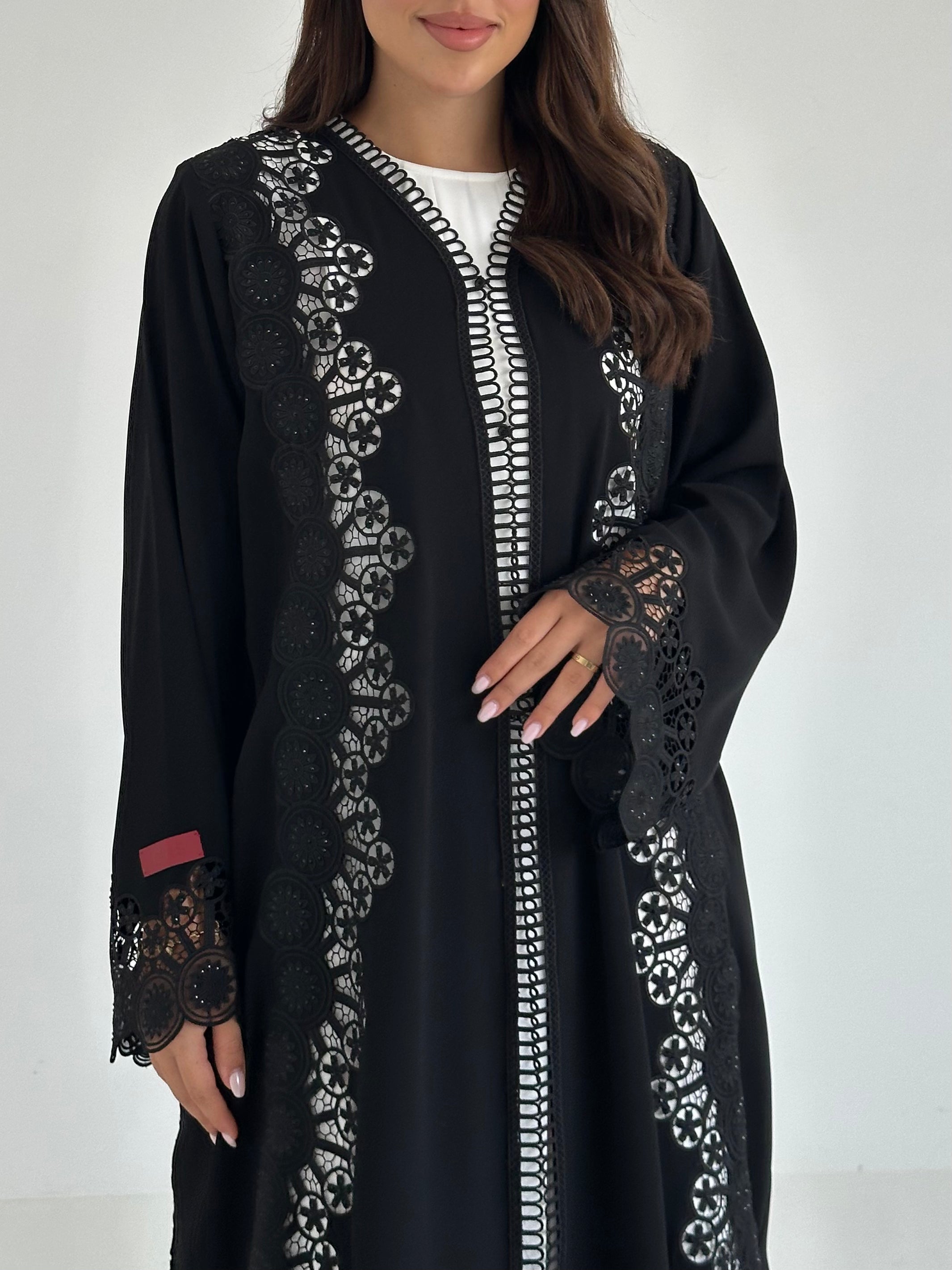 C 2657 Black Crystal Lace Abaya